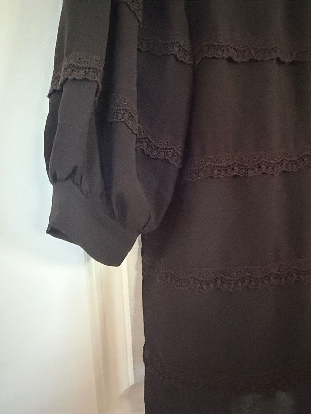 Grace Karin Black Lace-Trim Tiered Puff Sleeve Blouse - Picture 5 of 7